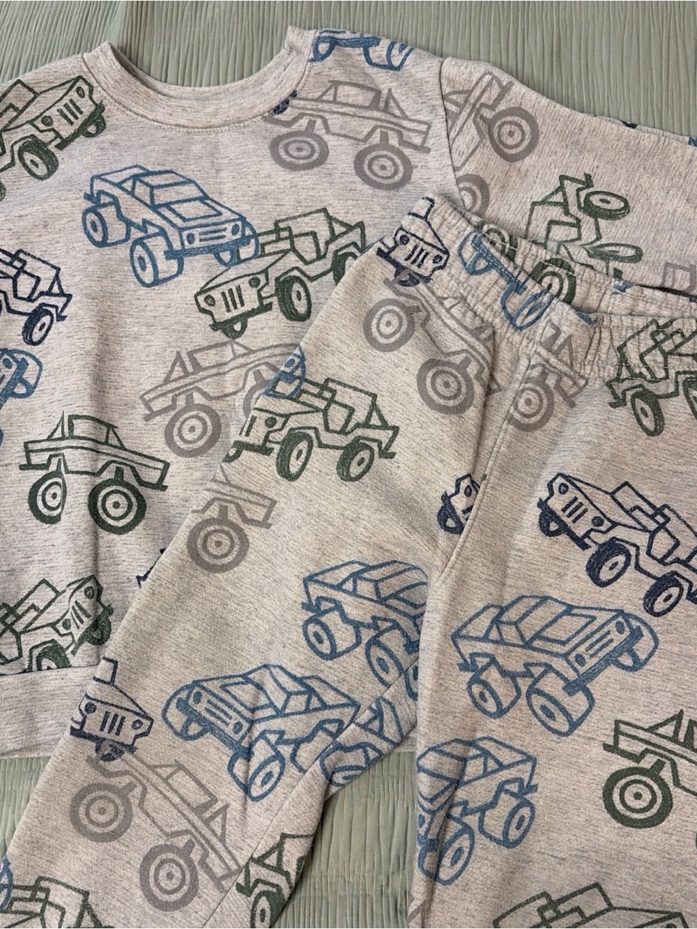 Garanimals Gray Matching Set with Blue & Green Monster Trucks
